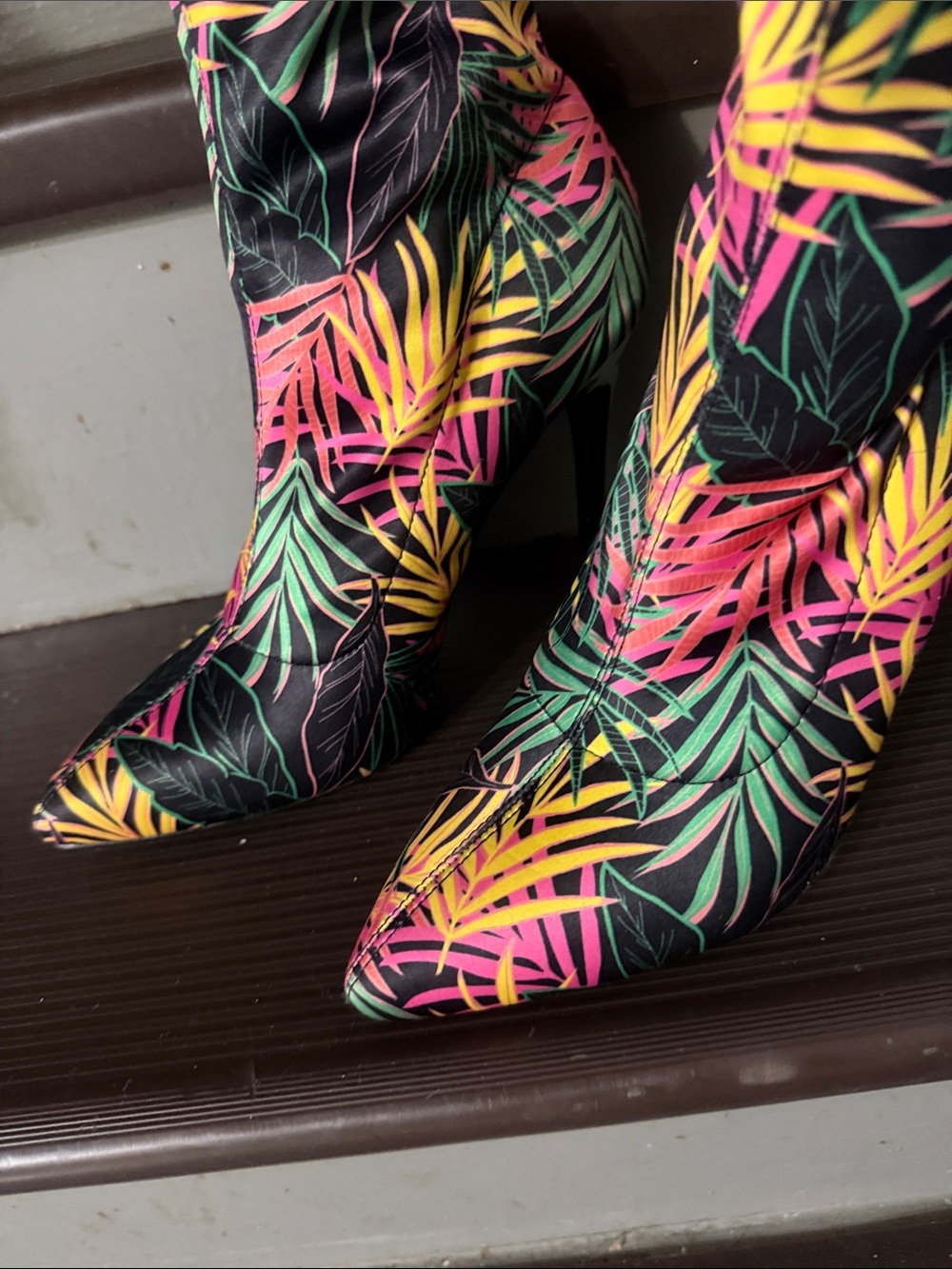 Tropical Print Pointed-Toe Stiletto Boots - Multicolor, 10, fits 9.5/10 - Picture 7 of 11
